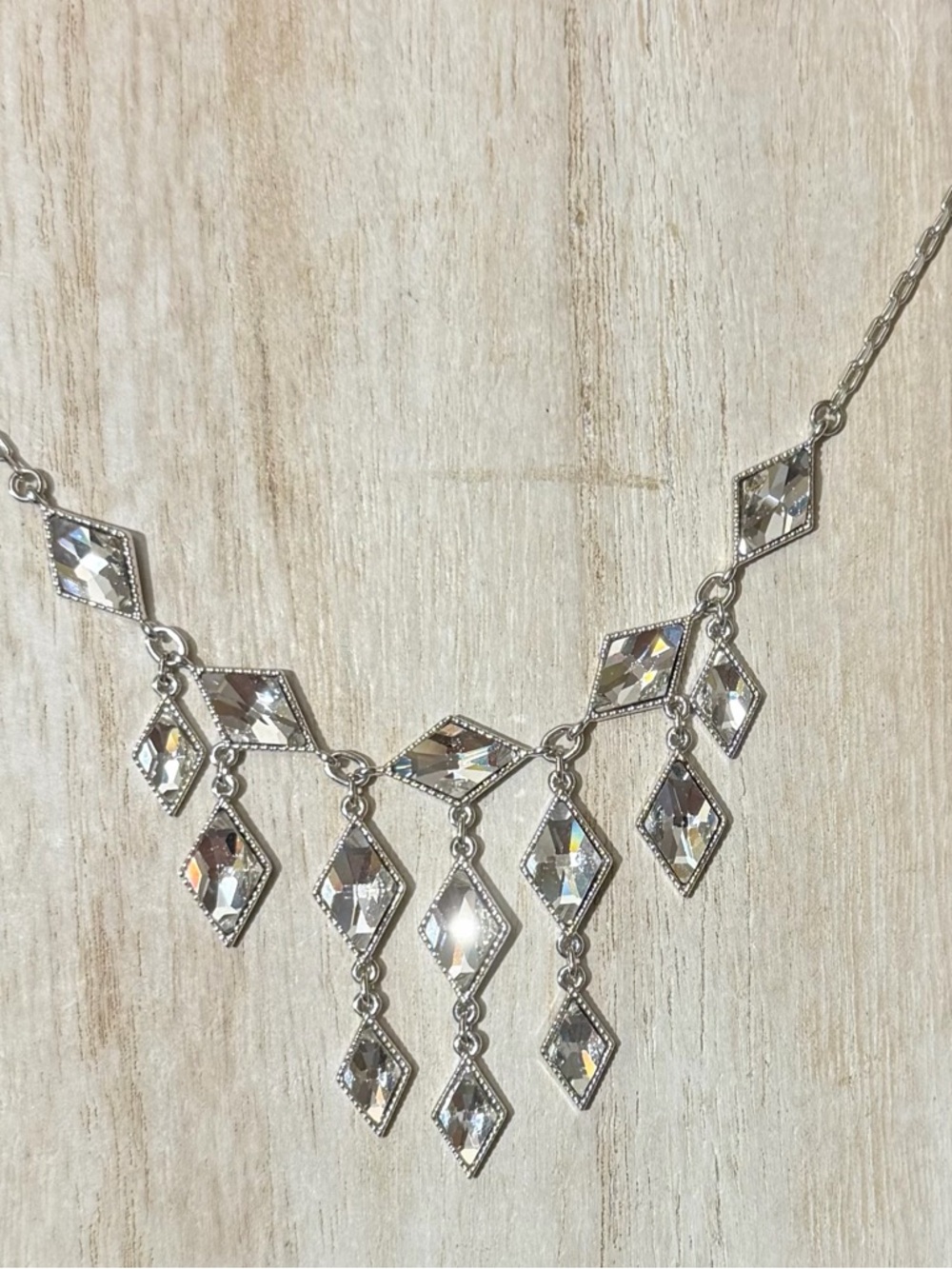 Silver Crystal Dangle Necklace - Clear Crystal Statement Jewelry